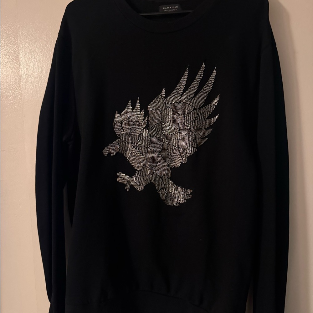 Zara Black Sweater with Metallic Eagle Design hard to find